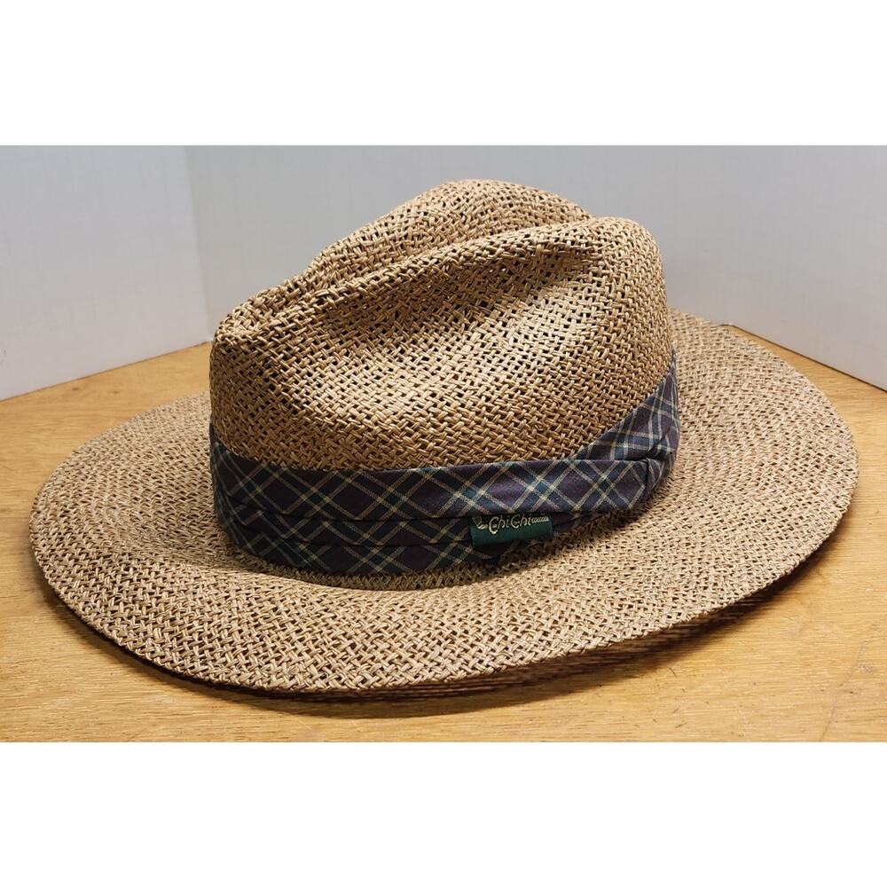Chi Chi Rodriguez Mens Straw Golf Hat Plaid Band One Size Vintage